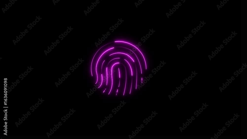 Poster neon fingerprint icon brown cyan color glowing animated. fingerprint lock secure security. neon fing