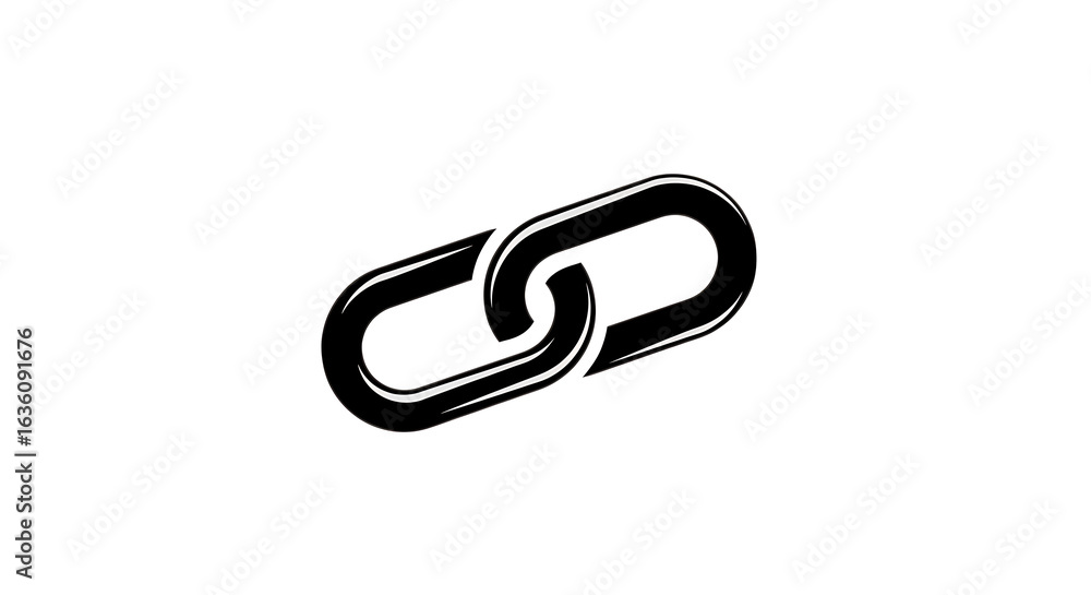 Poster a simple black and white illustration of two interlocking chain links on a white background ai gener