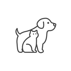 Line icon of a dog and a cat as pet animal symbols. Simple outline illustration for veterinarian or adoption concept. Vector illustration