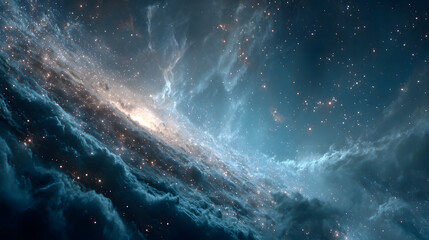 Fototapeta premium Cosmic Starfield with Faint Blue Galaxy Glow – Generative AI