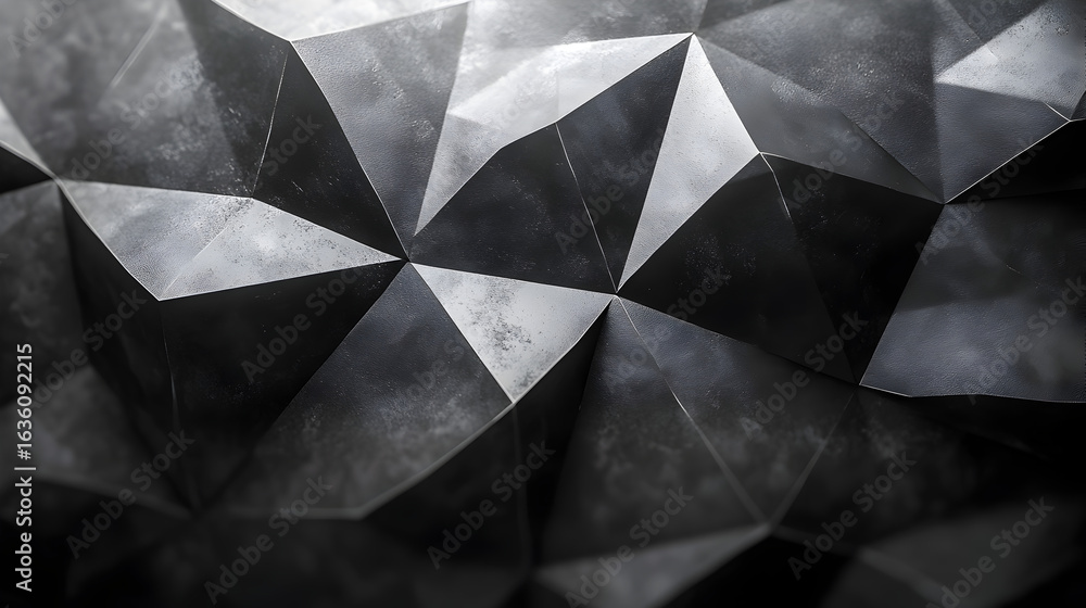 Poster black textured minimalist background with polygonal triangle pattern, high-res monochrome wallpaper,