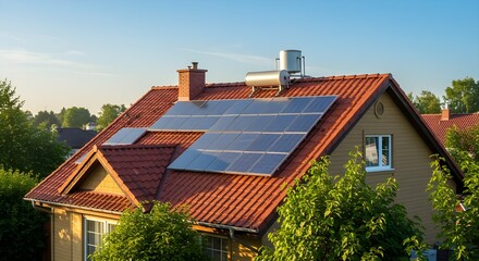 Solar Water Heater on Red Roof