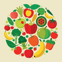 Colorful Circle of Fruits and Vegetables