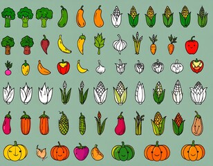 Colorful collection of cute cartoon vegetables