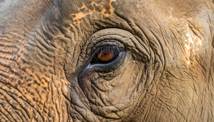 Elephant Eye Close-Up with Detailed Wrinkled Skin Texture