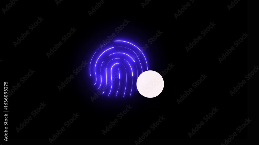 Poster fingerprint icon animation, fingerprint icon with a checkmark, symbolizing biometric authentication,