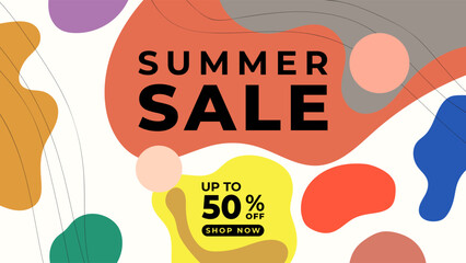 SUMMER SALE OFFERS AND PROMOTION 50 PERCENT OFF. TEMPLATE BANNER DESIGN.COLORFUL FLAT BACKGROUND VECTOR. GOOD FOR SOCIAL MEDIA POST, COVER , POSTER 