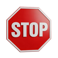 Red stop sign with white letters isolated on transparent background