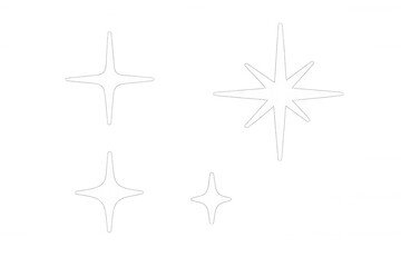 Sparkling white star shapes with four and eight points overlaying transparent background, serving geometric design compositions