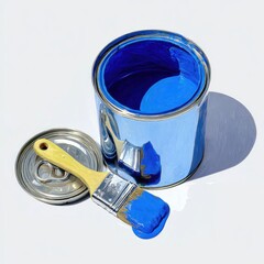 Blue paint can and brush