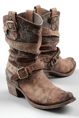 Pair of distressed brown leather boots
