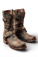 Pair of distressed brown leather work boots