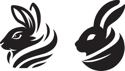 Black tribal rabbit head logo design with a unique vector silhouette illustration