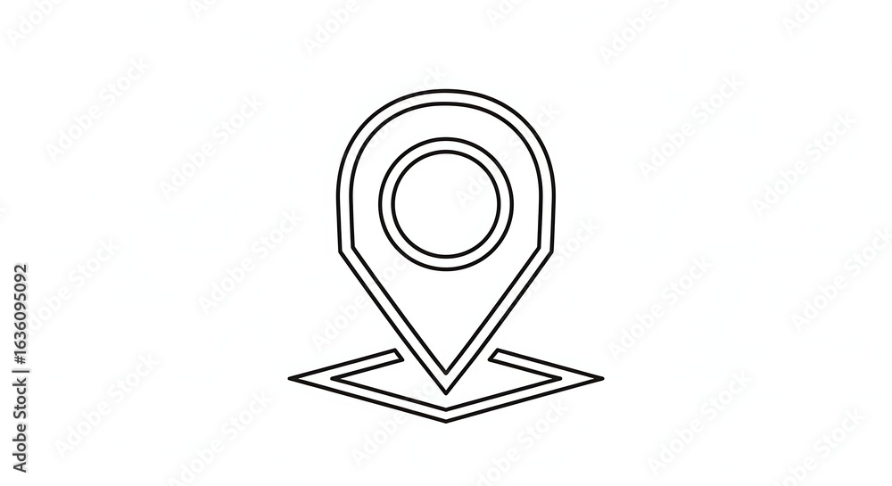 Poster a simple line drawing of a location pin with a square base on a plain white background image view ai