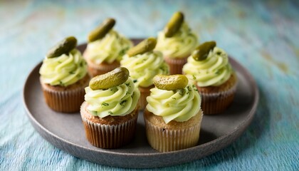 sweet and tangy pickle cupcakes served on a plate bold flavor combo with a playful twist in every bite