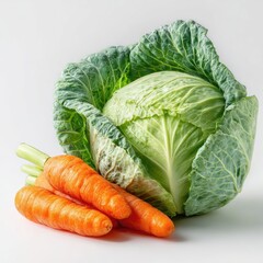 Fresh head of cabbage with carrots