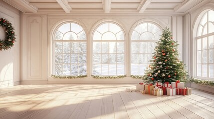 A sunlit winter Christmas scene.