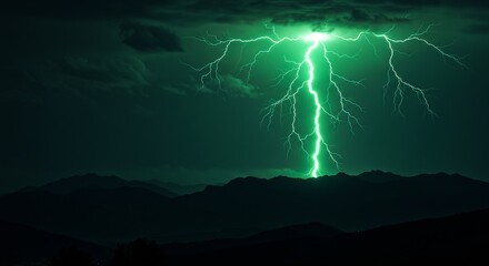 An epic digital painting of a powerful bolt of electricity in a deep green color