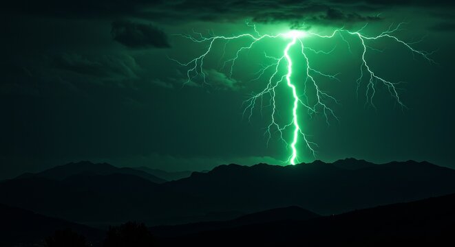 An epic digital painting of a powerful bolt of electricity in a deep green color - Powered by Adobe