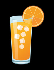 Glass of Orange Juice with Ice Cubes - Vector Illustration