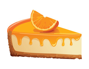Slice of Cheesecake with Orange Topping - Vector Illustration
