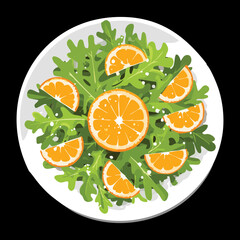 Fresh Orange Salad with Green Leaves - Vector Illustration