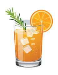 Orange Cocktail in a Glass with Ice Cubes - Vector Illustration