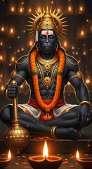 Hanuman meditating hindu god illustration for diwali festival celebration and spiritual practice