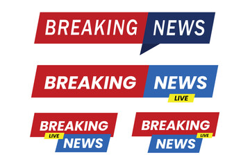 Breaking News Graphic Set: A collection of dynamically designed Breaking News graphic elements in vivid red and blue, perfect for conveying urgency and immediacy in media and communication. 