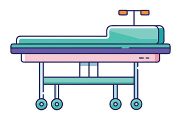 Stylized Medical Gurney Illustration with Teal Padding, Purple Accents, and Orange Lights for Hospital or Healthcare Themes