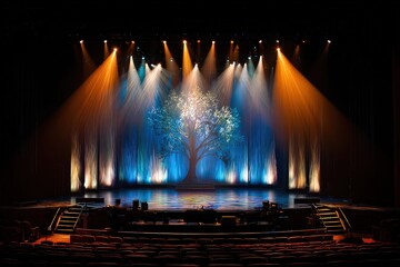 Colorful Stage Lighting Show with Tree Projection
