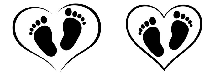 Baby footprints inside heart symbol, concept of pediatrics, newborn care, child health and protection, maternal love and family values in medical and childcare services

