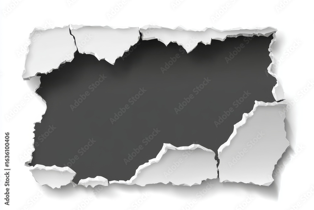 Poster creative background featuring a torn hole in white paper with torn edges and shadow effect