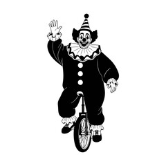 Silhouette of a clown playing a bicycle