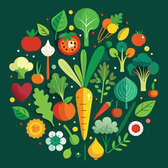Colorful Circle of Fresh Vegetables Illustration