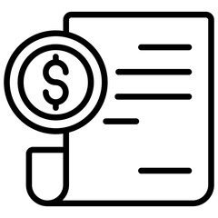 Financial Report Outline Icon Design Vector - financial document with a dollar sign magnifier, representing budget analysis or auditing