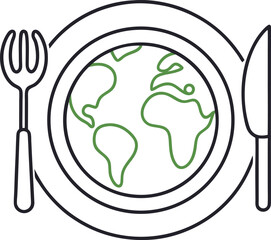 Sustainable Food on Planet Earth Plate Illustration