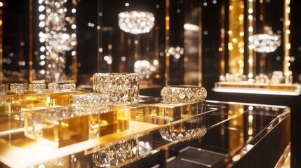 Luxurious Gold and Diamond Jewelry Display.