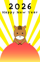 午年　2026 集中線と太陽　Happy New Year