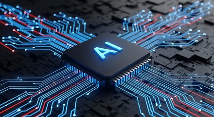 Artificial intelligence processing unit on futuristic circuit board