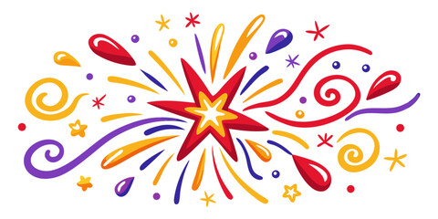 Vibrant explosion of colorful abstract shapes and swirls creating a dynamic festive celebratory design perfect for party invitations and greeting cards