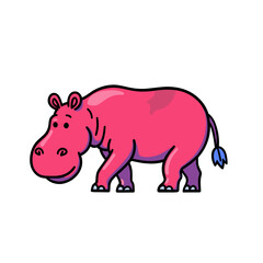 Fototapeta premium Cartoon pink hippopotamus standing and smiling on a white background 