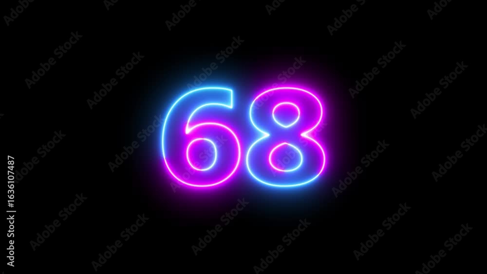 Poster neon text 68 number countdown icon background 4k animation.