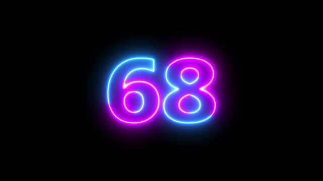 Neon text 68 number countdown icon background 4k animation.