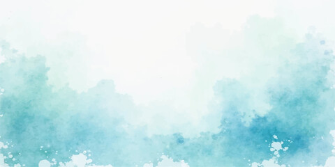 Abstract watercolor sky background with bright sun and white summer clouds