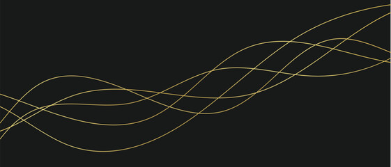 Wavy thin golden line. Golden isolated stripe. Flowing wave pattern golden color smooth curve shape isolated.  Curved golden line geometric pattern. Vector illustration.