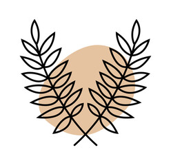 Stylized botanical illustration of symmetrical leaves with a warm beige background, showcasing a modern and minimalist design.