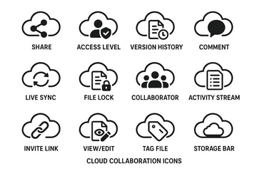 Cloud collaboration icons for sharing and file management