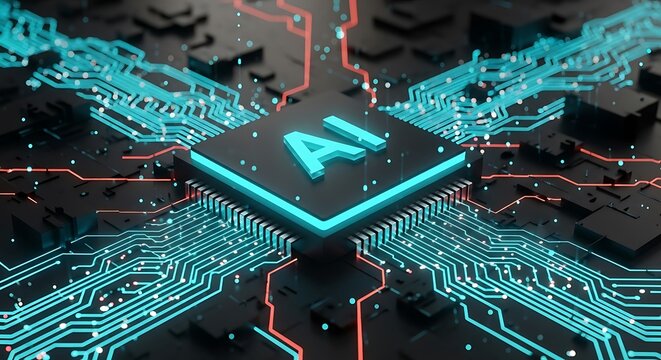 Futuristic digital ai processor circuit board technology concept illustration