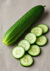 Pepino entero y en rodajas